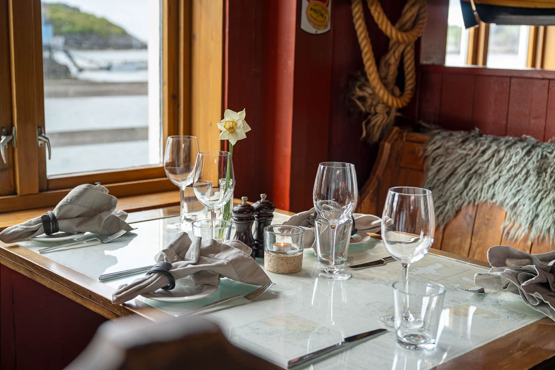 Maritime restaurant interior at Nyvågar